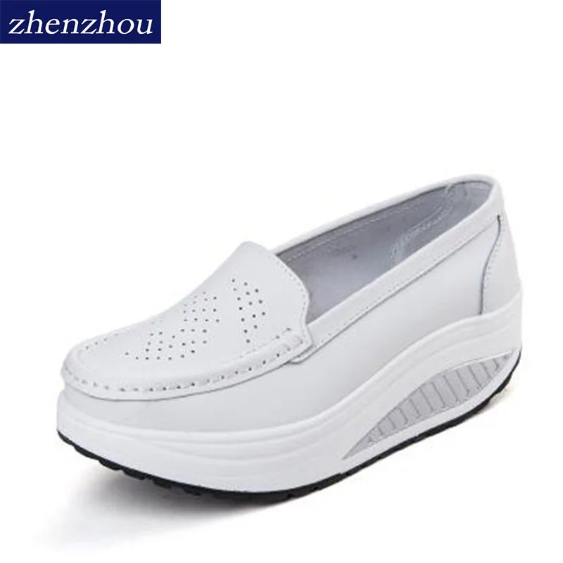 Туфли женские на танкетке Повседневная дышащая обувь высокий каблук белые для