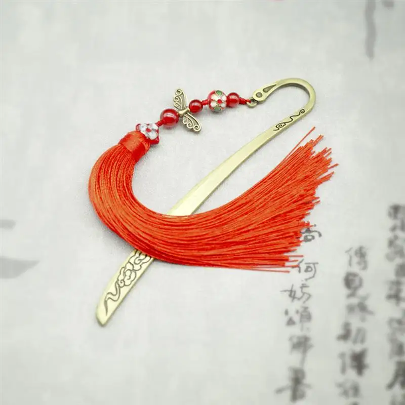 

1pc Creative Vintage Chinese Style Bookmark Long Tassel Copper Bookmark