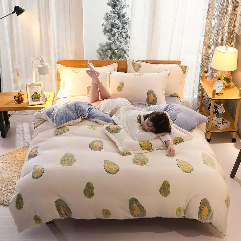 Фланелевый Комплект постельного белья авокадо постельный комплект снег белый