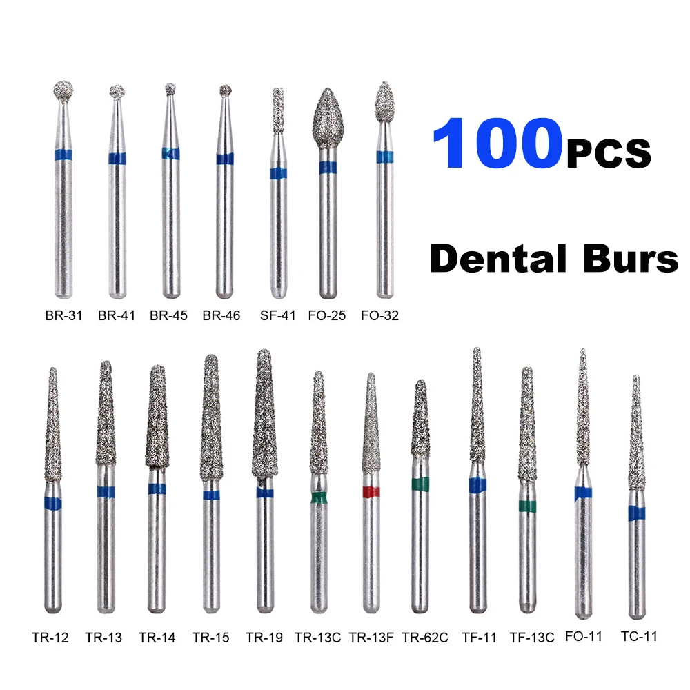 

100PCs Dental Diamond Burs Drill Dentistry Burs Dia-burs for High Speed Handpiece Handle Diameter 1.6mm Dentist Tools BR31 FO32