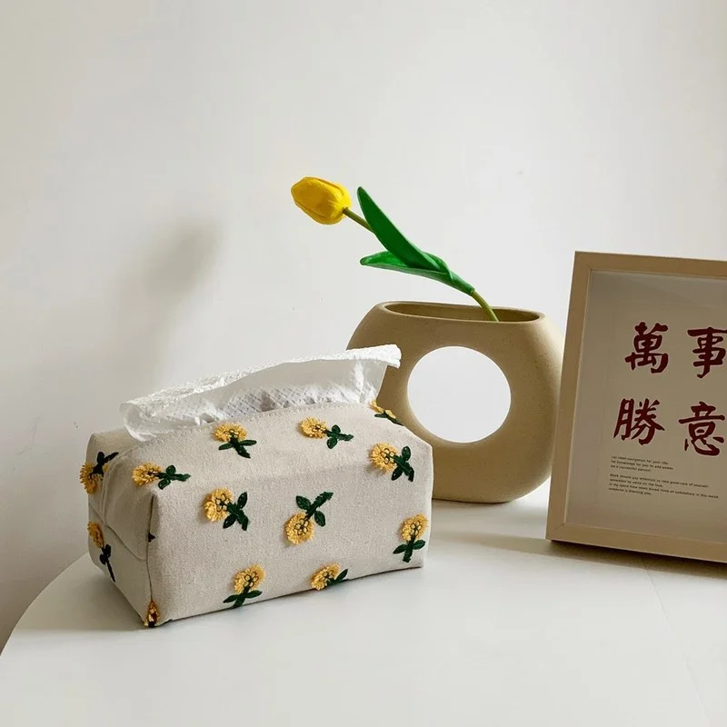 

Small Flower Tissue Box Light Luxury Carton Living Room Dining Room Decoration Napkin Cover Lovely Cloth Cover WF