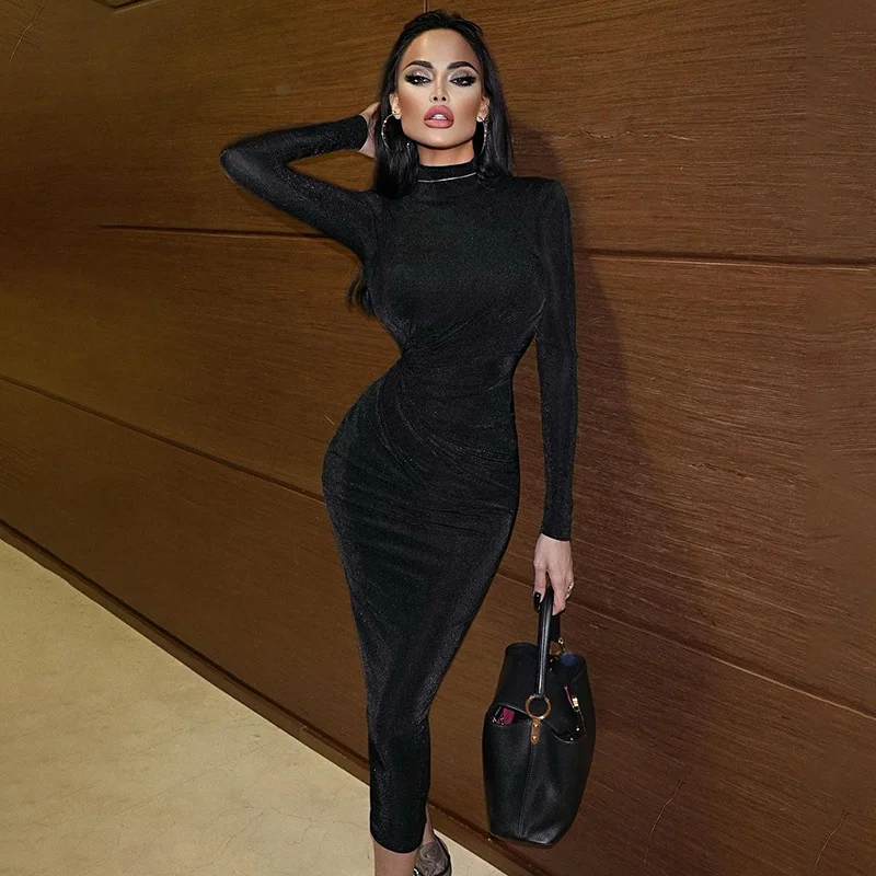 

Женское вечернее платье с длинным рукавом и высоким воротником