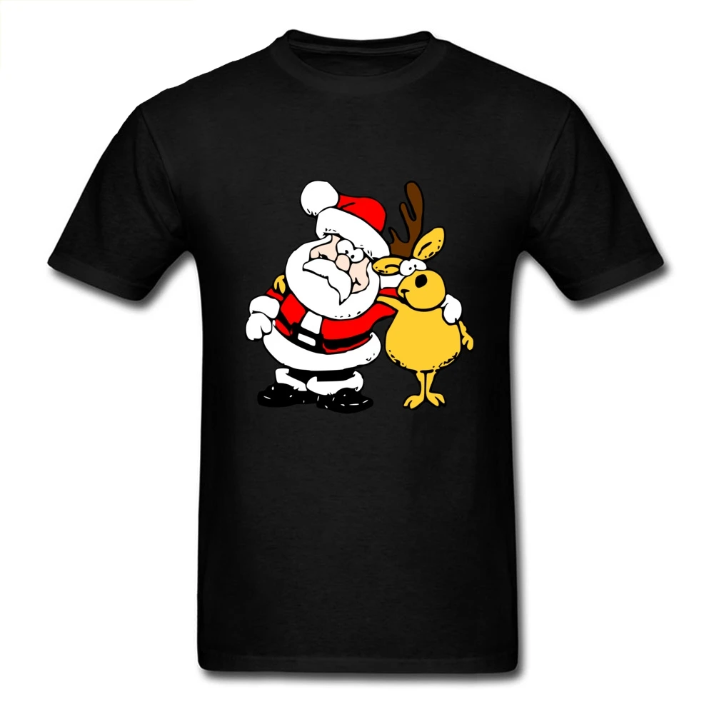 

High Quality Santa Claus Deer Print Men T-shirt Faddish Black Short Sleeve Christmas Tee Shirts Funny Cartoon Designer