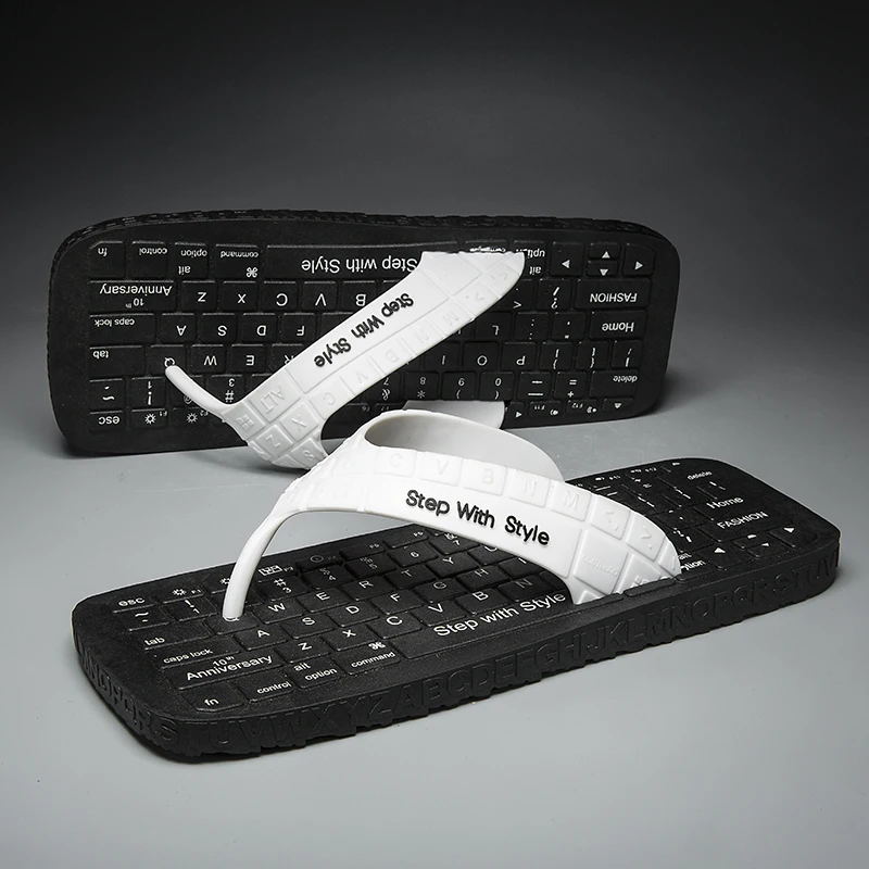 

2022 Trendy Men's Flip Flops Keyboard Design Massage Slippers Men Casual Slides Non-slip Square Toe Shoes Men Home Slippers Flat