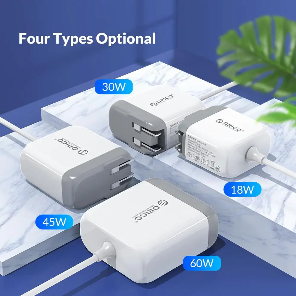 Зарядное устройство ORICO с USB кабелем Type C 18/30/45 Вт|Зарядные устройства для