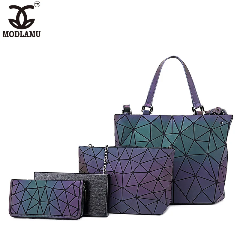 

Fashion trend high-end shoulder bag tide rhombus geometric laser handbag cool luminous fashion messenger large capacity female