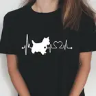 Футболка женская хлопковая с принтом сердечного ритма, топ с коротким рукавом, Повседневная рубашка в стиле Харадзюку, Shih Tzu, на лето