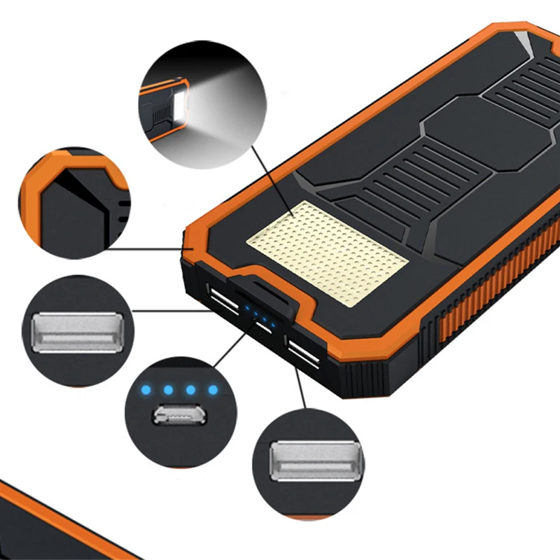 

Solar Power Bank 10000mAh For iPhone 11 Xiaomi Powerbank with Camping Lamp Mobile Phone Charger Dual USB Ports External CD25