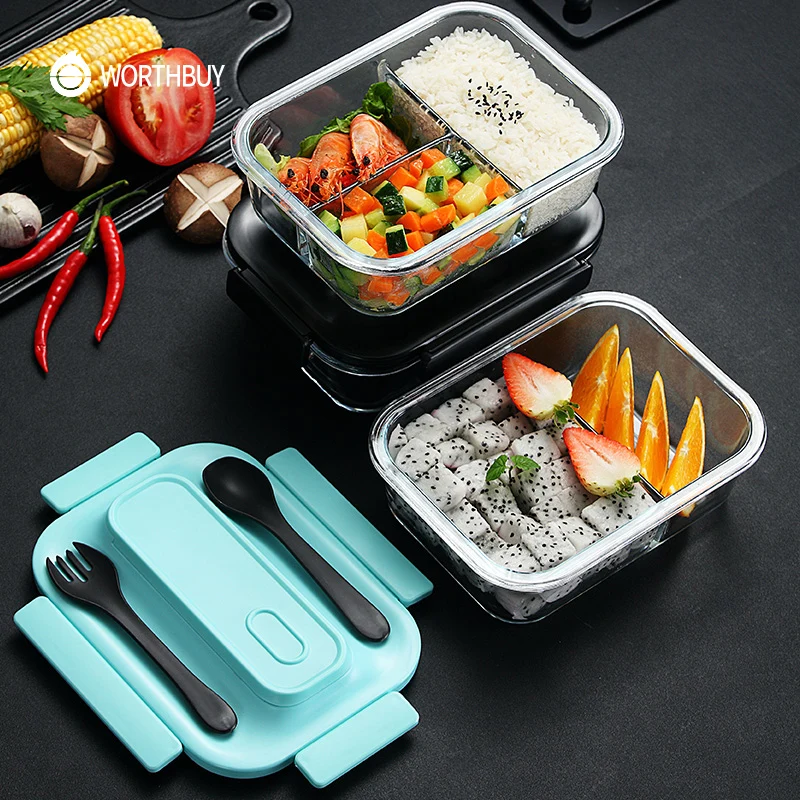 WORTHBUY Стеклянный Ланч бокс с отсеками микроволновая печь Bento коробка для детский