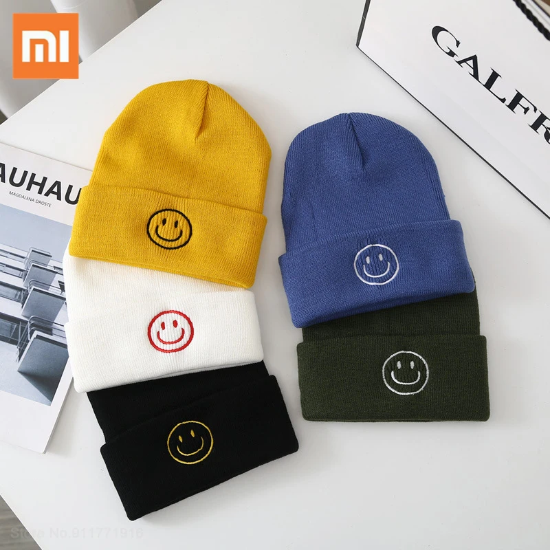 

Вязаная крючком шапка Xiaomi, новая милая смайлик, зимние шапки для женщин, модные шапки со смайликом, шапки, шапки, Мужская теплая шапка, 2021