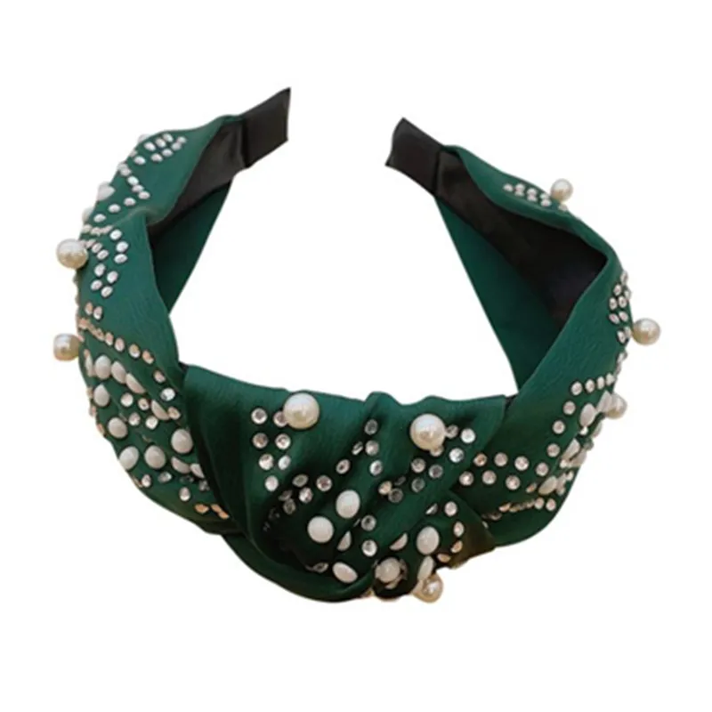 

High End Full Crystals Pearls Hairbands Knot for Women Vintage Hair Accessories Solid Satin Headbands Adults Party Headdress