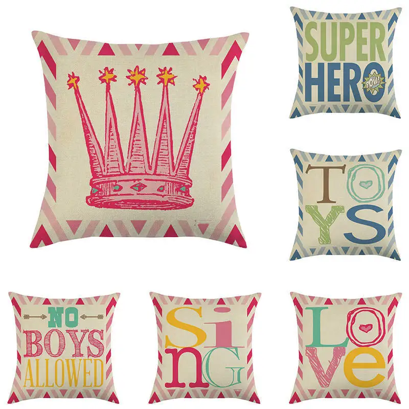 Подушки для дивана с короной и английскими буквами розовые декоративные подушки