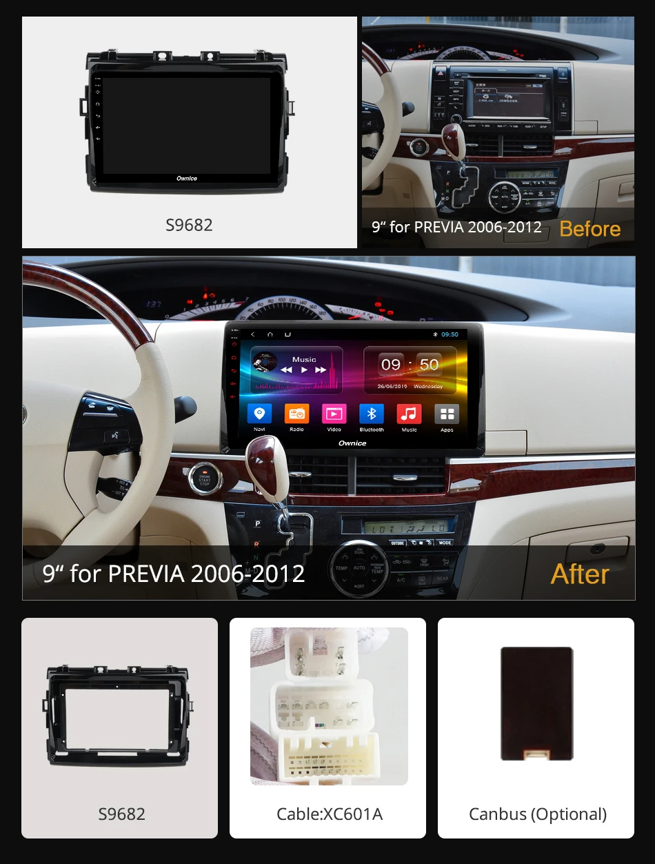Ownice K3 K5 K6 2 DIN 2G RAM Octa Core Android 9 0 автомобильный DVD GPS радио плеер для Toyota PREVIA 2006-2012 4G LTE DSP