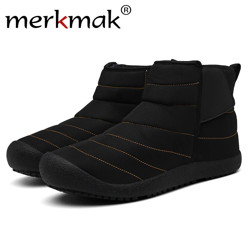 Merkmak/ г. Теплая зимняя мужская обувь модные бархатные зимние ботинки Нескользящие износостойкие ботильоны для пары, большие размеры 36-47