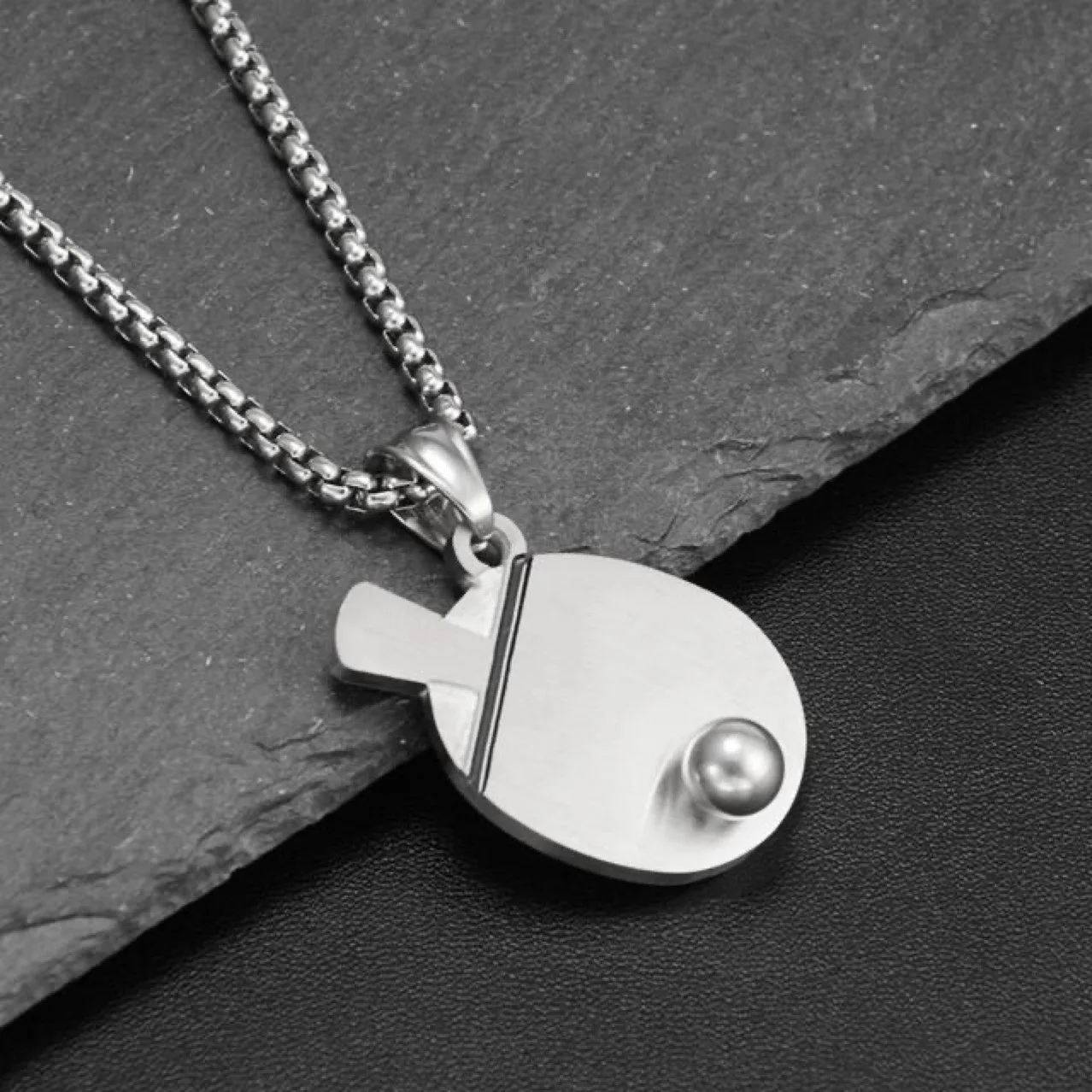 

Stainless Steel Silver Color High Polish Pingpong Ball Biker Sports Jewelry Women Men Pendant Necklace 60cm Dropshipping