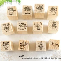 12 pcslot mini cute flower cat stamp diy decorative wooden rubber stamps for craft scrapbooking planner kids stationery
