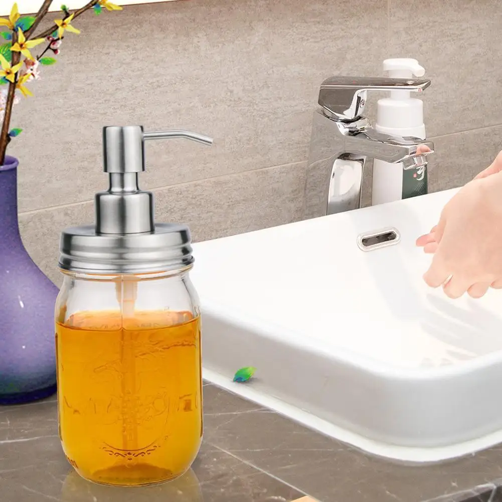 

480ml Bathroom Lotion Liquid Soap Stainless Steel Mason Jar Dispenser with Brush