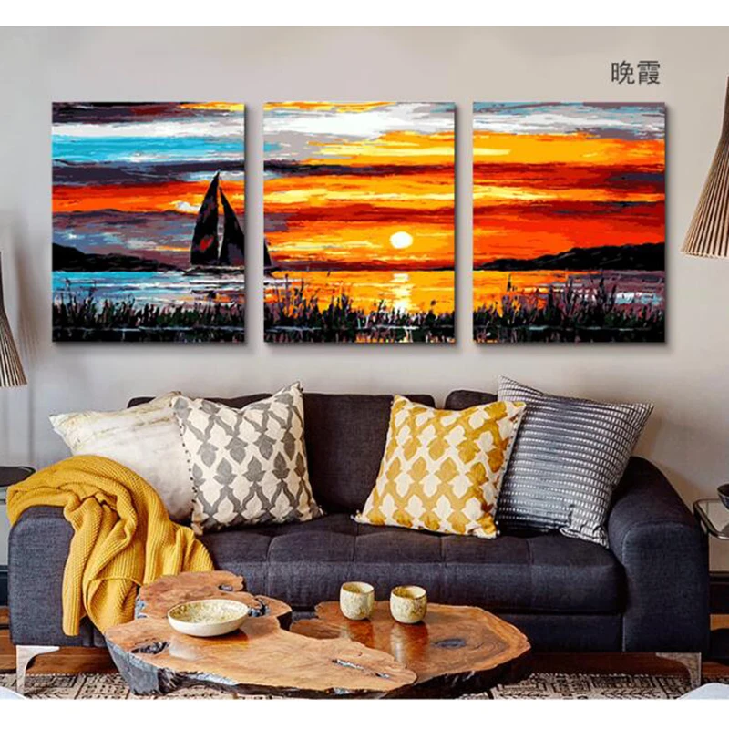 

coloring by numbers Abstract seascape sunrise series pictures scenery paintings by numbers sea with colors drawing