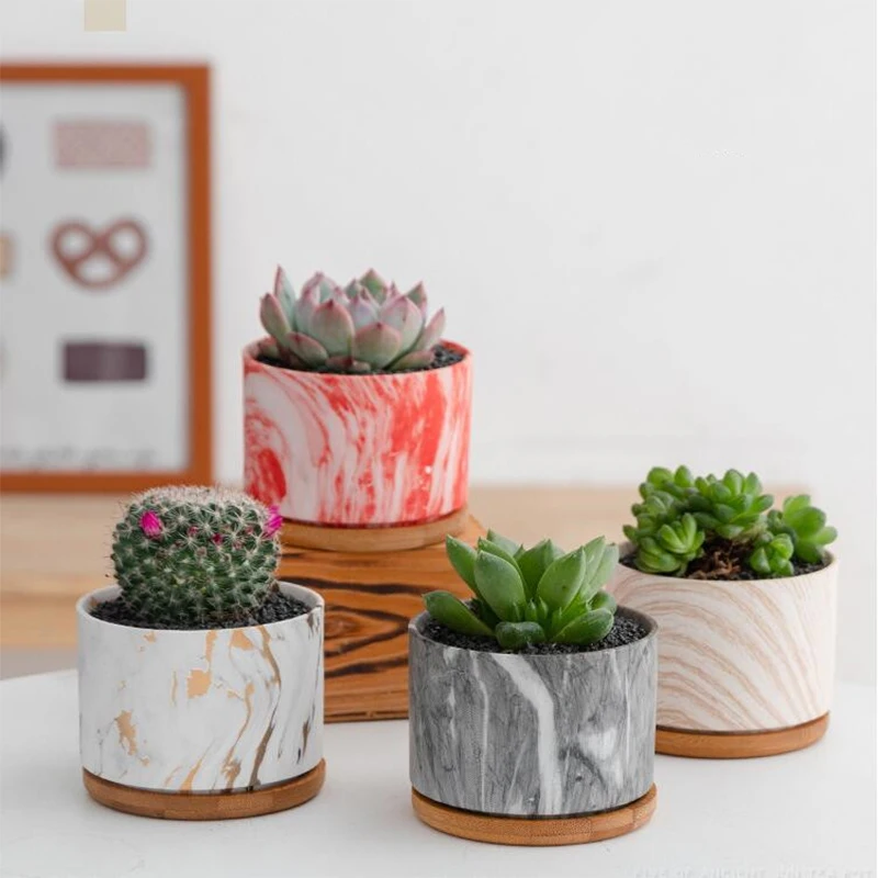 Новый Мрамор узор Керамика цветочный горшок плантатор Nordic Стиль Противоударная