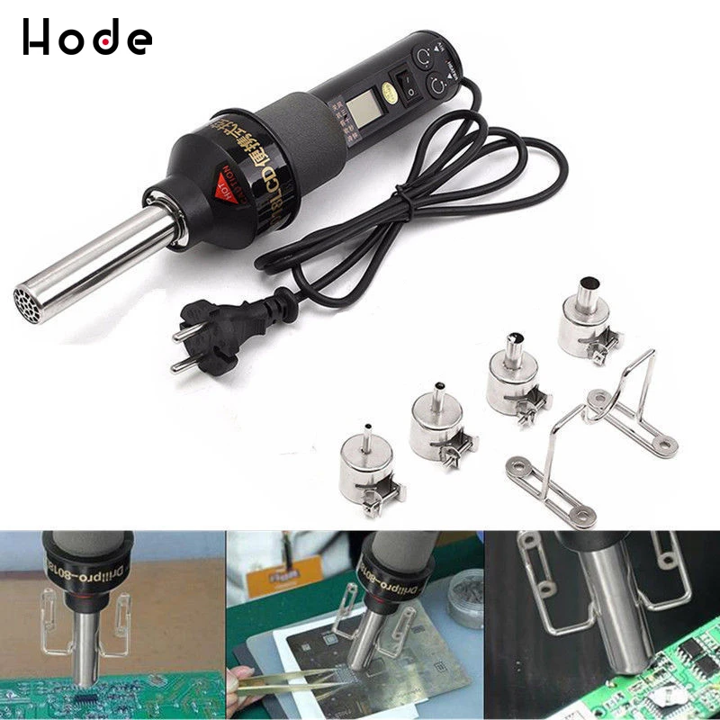 

220V 450W Degree LCD Adjustable Electronic Heat Hot Air Gun Desoldering Soldering Station IC SMD BGA Rework 4 Nozzle термоусадка