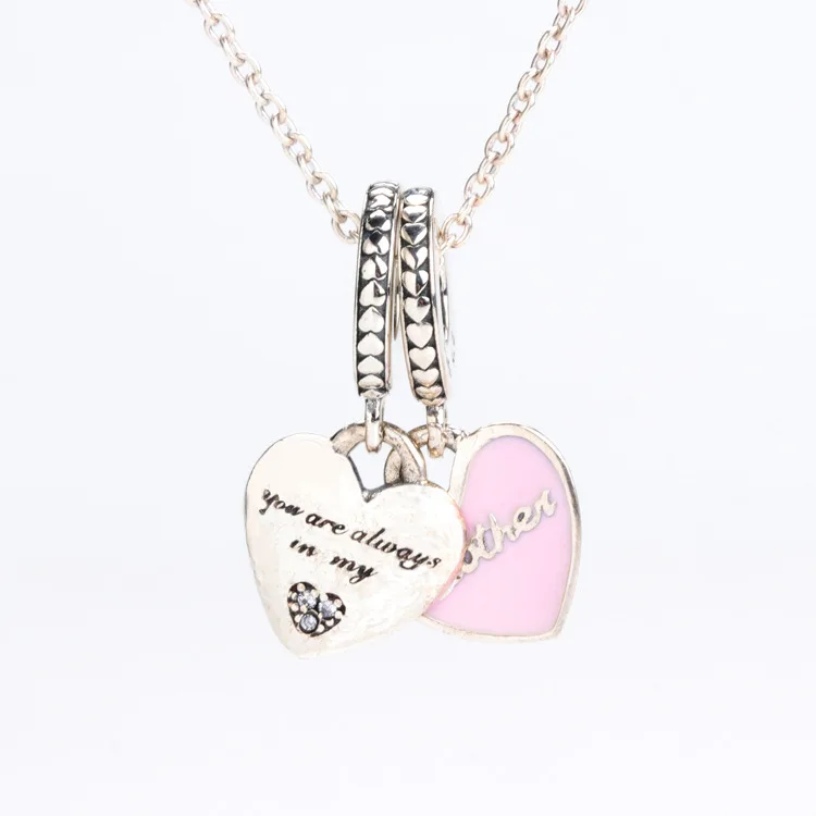 

Authentic 925 Sterling Silver Charm New Pink Heart-shaped Fashion Pendant Fit Pandora Women Bracelet & Necklace Diy Jewelry