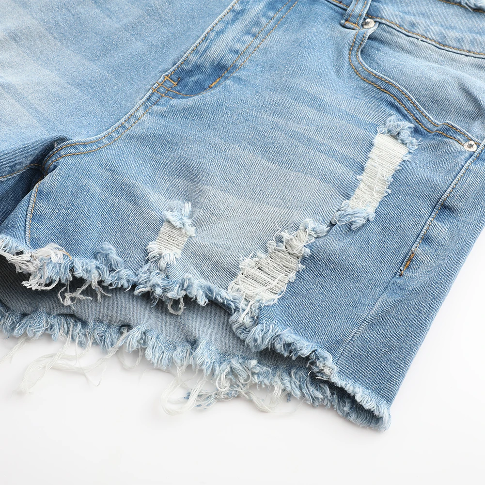 Женские рваные джинсовые шорты тянущиеся Мини со средней посадкой и