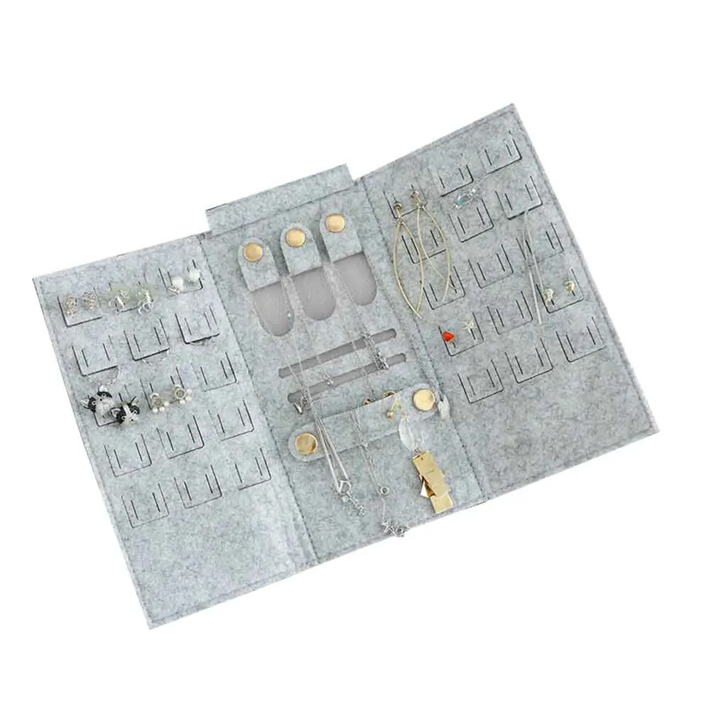 

Anti Lost Necklace Earrings Jewelry Organizer Travel Portable Foldable Felt Gift Roll Storage Wear Resistant Display Holder