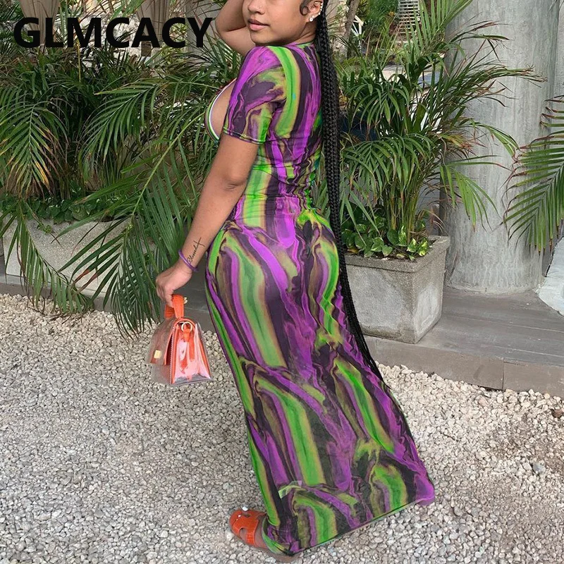 

Women Short Sleeve Tie Dye Printed Bra & Maxi Bodycon Dress