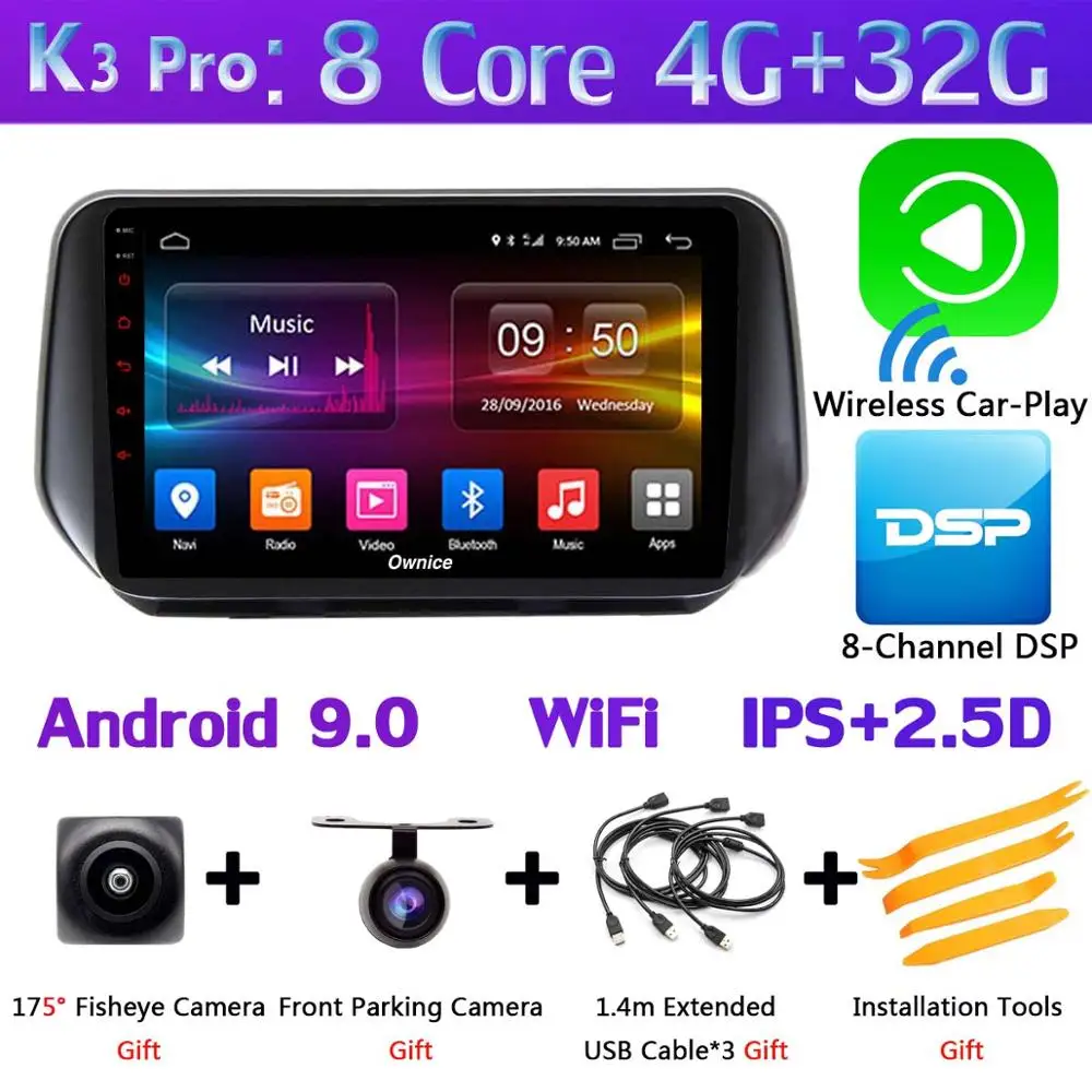 K3 Pro CarPlay 1 din 360 ° камера Android 9,0 4+ 64G gps радио CarPlay DSP SPDIF Автомобильный мультимедийный плеер для hyundai Santa FE SantaFE XL - Цвет: K3 Pro CarPlay