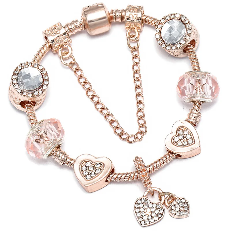 Браслет женский из розового золота с кристаллами | Украшения и аксессуары