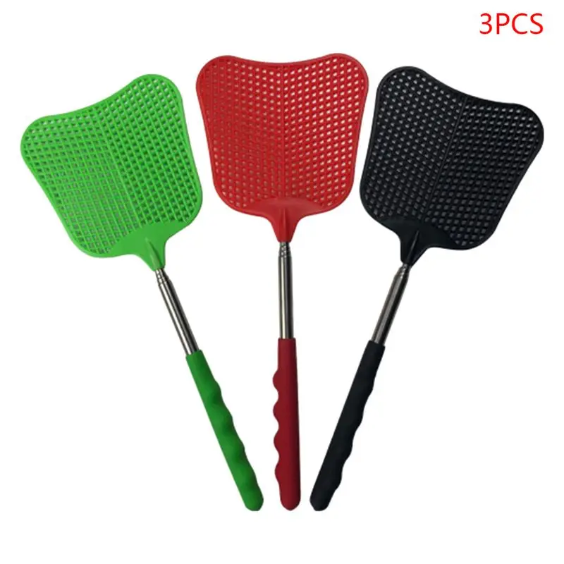 

3pcs Plantain Shape Extendable Fly Swatter Prevent Mosquito Insect Killer Pest Control with Stainless Steel Handle for HX5B