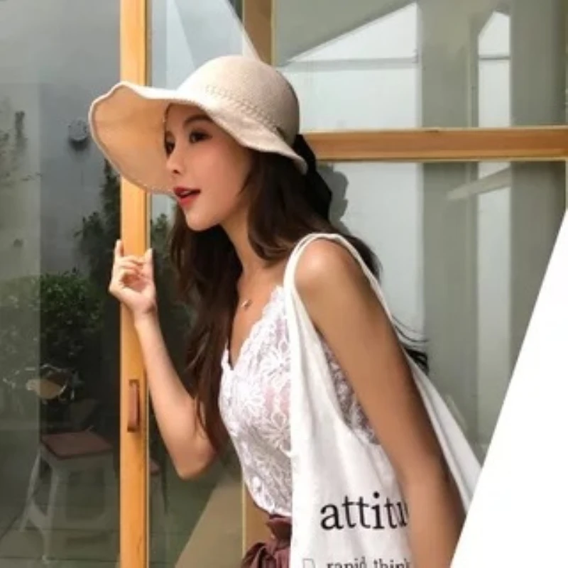 Женская пляжная шляпа Солнцезащитная уличная подходит для круглого лица Пустой