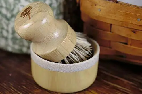 

Bamboo Brush and Sandstone Soap Dish. All Natural Bamboo Dish Brush with