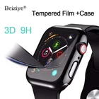 Закаленное стекло + чехол для Apple Watch 38 мм, 42 мм, 40 мм, 44 мм, серия 4, 5, 6, SE, защита экрана с закругленными краями