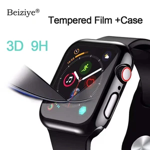 Закаленное стекло + чехол для Apple Watch 38 мм, 42 мм, 40 мм, 44 мм, серия 4, 5, 6, SE, защита экрана с закругленными краями