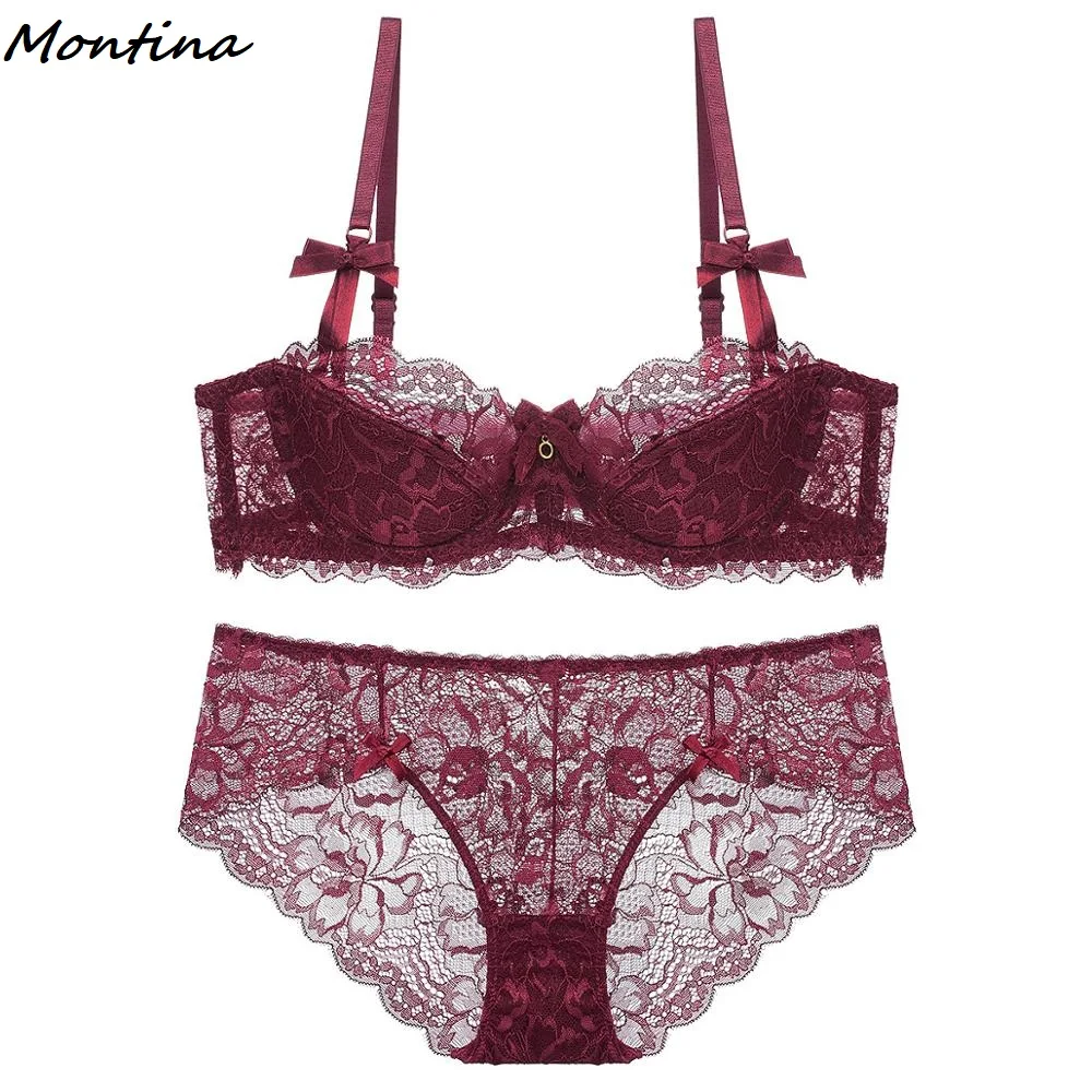 Комплект женского кружевного нижнего белья из бюстгальтера пуш-ап с глубоким