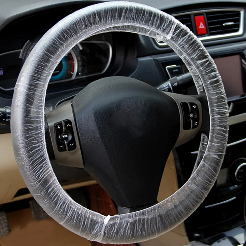 

100pcs Transparent Steering Wheel Covers Disposable Cover for Max.15.7" Car Steering Wheel