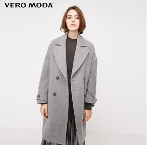 Vero Moda осень зима лацкан воротник двубортное шерстяное пальто | 318327564 - Цвет: Lt. grey mel.