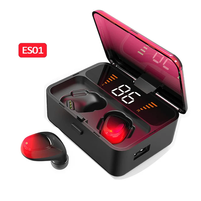 ES01-Red TWS Bluetooth наушники ES01 5,0 сенсорные беспроводные наушники 9D стерео спортивные водонепроницаемые мини гарнитура громкой связи Мощный светодиодный дисплей - Цвет: ES01-Red