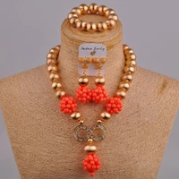 nigerian wedding african beads pink coral bridal set dubai gold jewelry set
