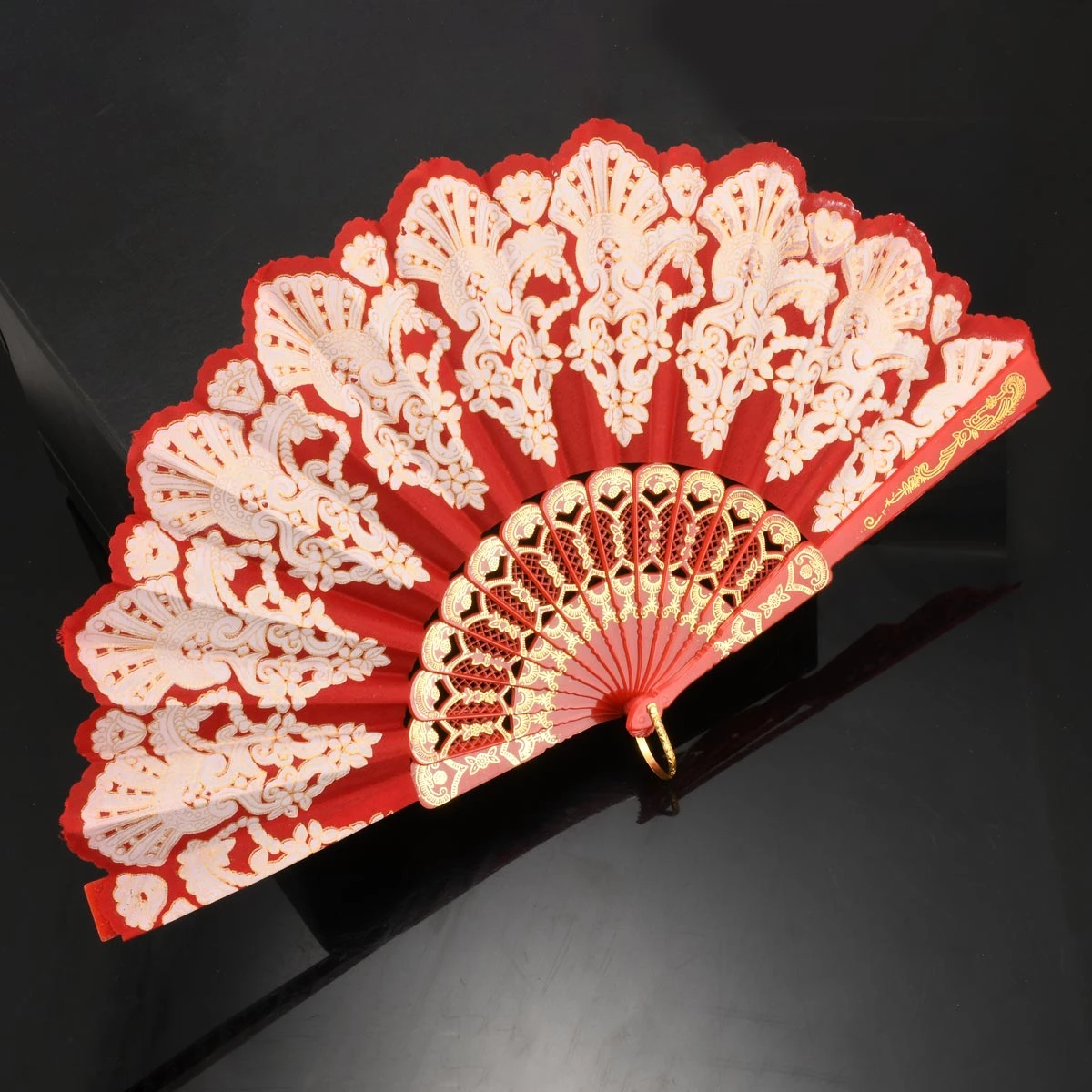 

Chinese Folding Hand Fan Held Flower Lace Black Wedding Dance Party Silk Fans Decorative Fans Spanish Style