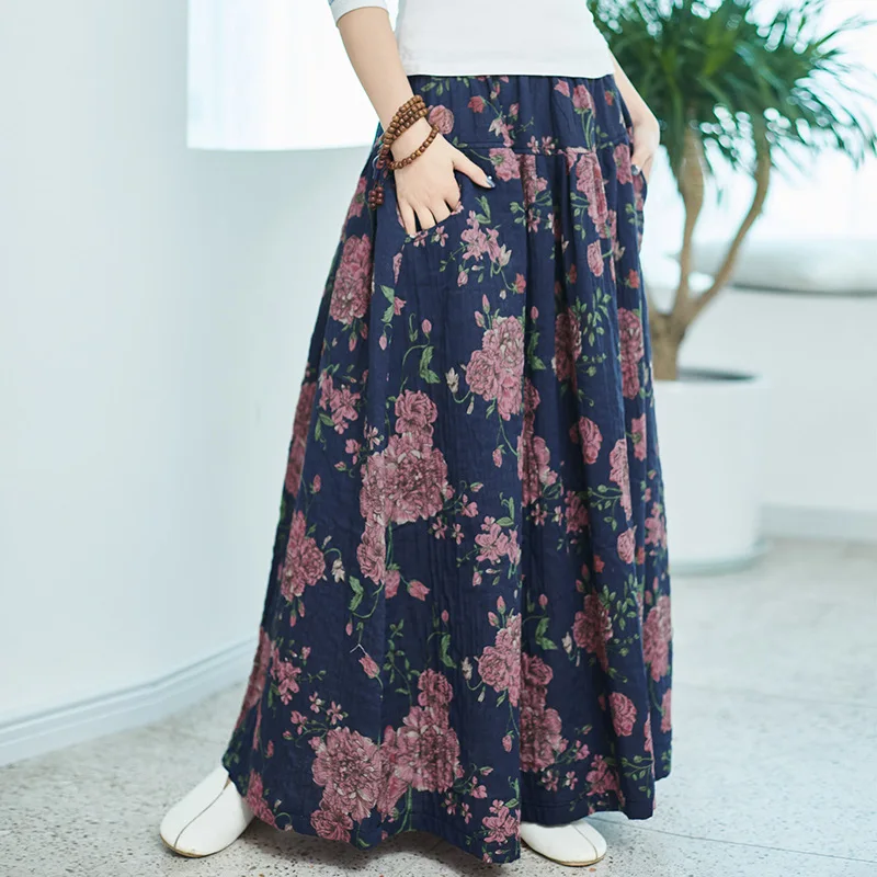 Johnature осенне зимняя Корейская винтажная плиссированная юбка с цветочным принтом