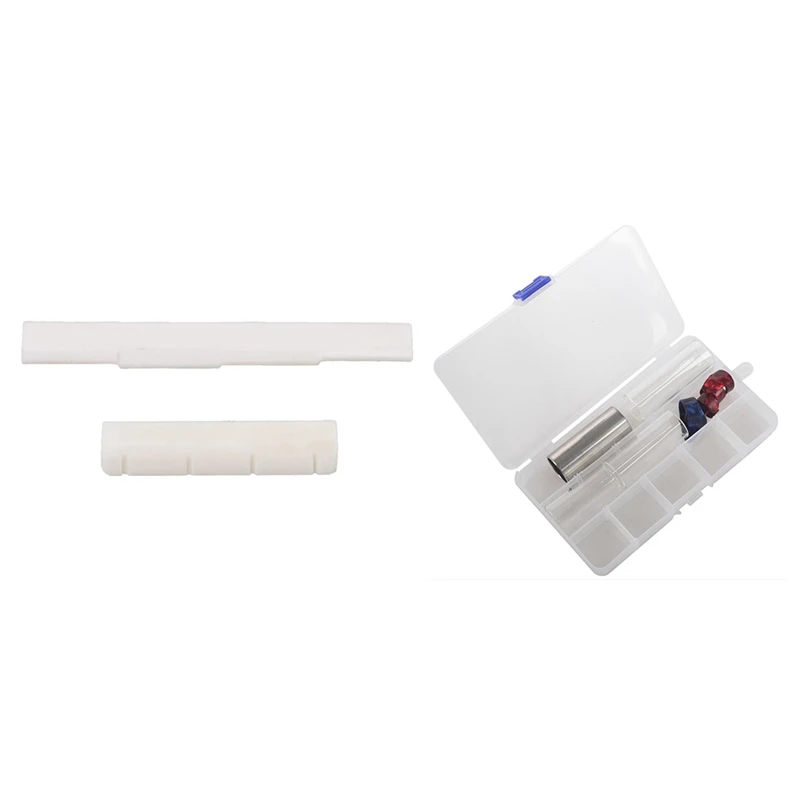 

1 Set Of Acoustic Ukulele Nut And Saddle Set Bone & Guitar Slides Set 3 Size Glass Slide, 1 Piece Stainless Steel Slide