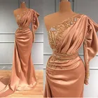Элегантное платье с одним открытым плечом, украшенное бусинами, с оборками, с длинным рукавом, платье для выпускного вечера, Саудовская Аравия