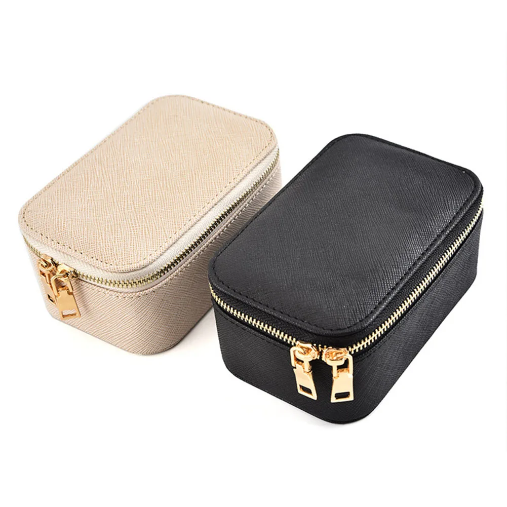

Zipper Jewelry Box Portable For Girl Rings Earrings Monolayer Joyeros Organizers PU Leather Storage Case Birthday Gifts Display