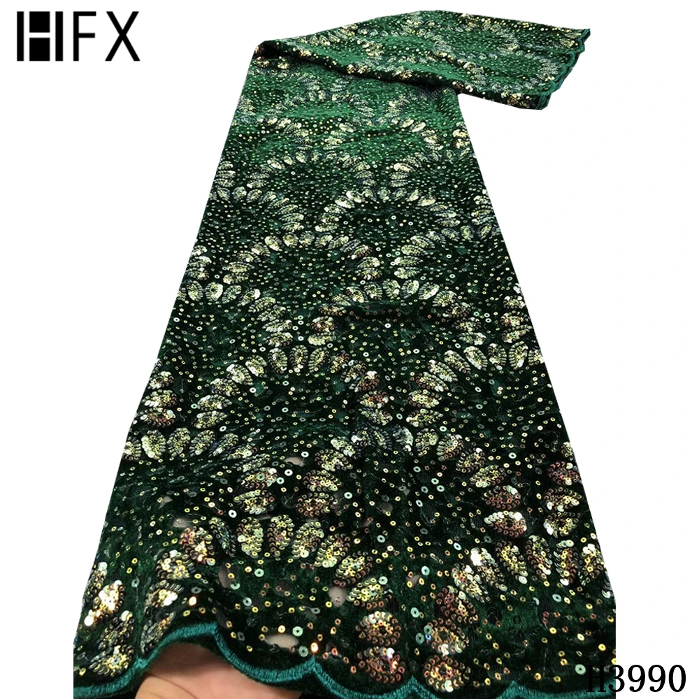 HFX зеленый 2021 Новое поступление бархат тюль кружева ткань последние в