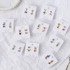 Модные женские серьги в комплекте 4 шт.компл., серьги-гвоздики с милыми мультяшными кроликами, принцессами, кошками, женские асимметричные серьги, ювелирные изделия