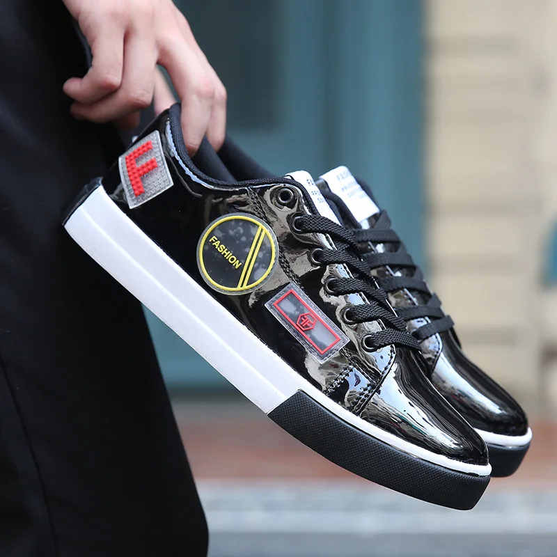 Мужская обувь в стиле хип-хоп Блестящие Серебристые кроссовки Черные кожаные