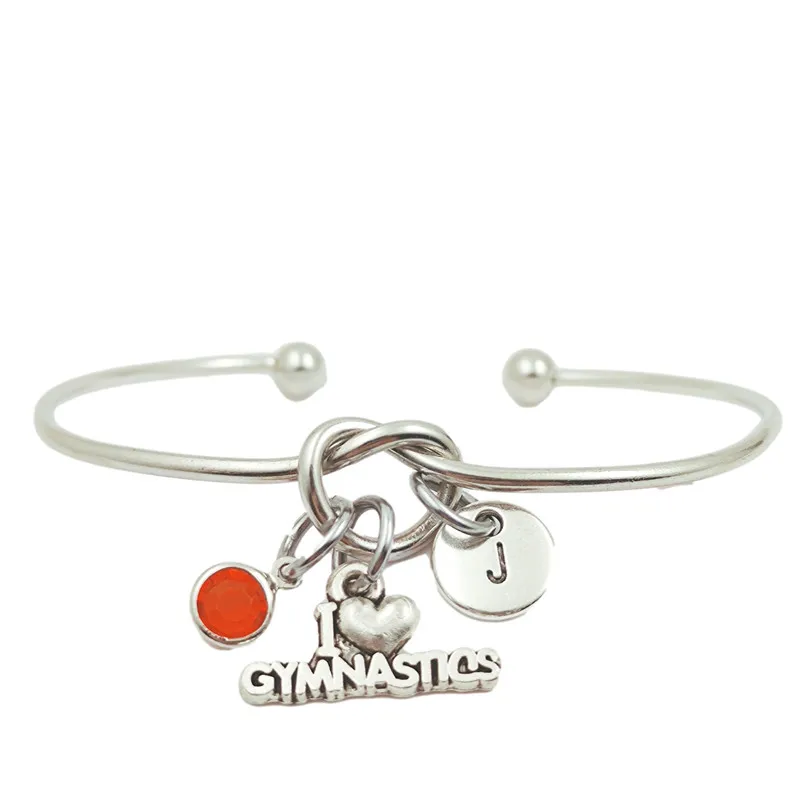 

I Love Gymnastics Retro Creative Initial Letter Monogram Birthstone Adjustable Bracelet Fashion Jewelry Women Gift Pendant