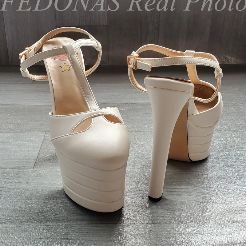 Женские туфли лодочки на высоком каблуке FEDONAS черные босоножки платформе обувь